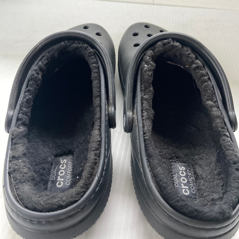 Crocs Classic Black Faux Fur Lined Clogs 203591 Mens 12 - Picture 7 of 10